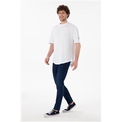 Erkek Long Fit Bisiklet Yaka Beyaz Basic Tişört