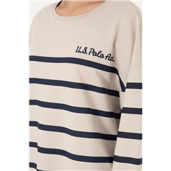 Kadın Taş Çizgili Bisiklet Yaka Sweatshirt