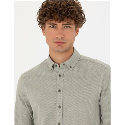 Haki Slim Fit Uzun Kollu Gömlek