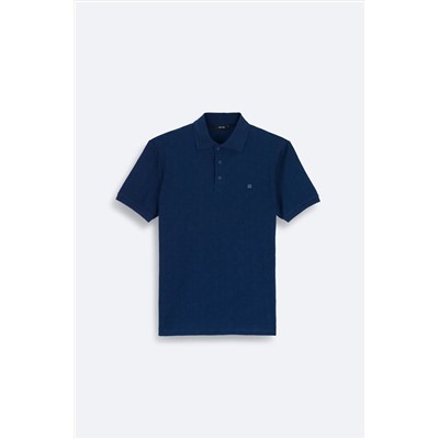 Avva, Erkek Lacivert Polo Yaka Jakarlı Pamuklu T-shirt A41y1040