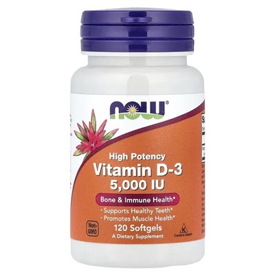 NOW Foods, Vitamin D-3, High Potency, 125 mcg (5,000 IU), 120 Softgels