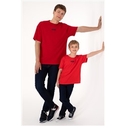 Erkek Oversize Fit Bisiklet Yaka Kırmızı Tişört