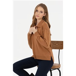 Kadın Camel Melanj V - Yaka Kazak