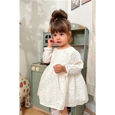 penu baby kids Beyaz Fisto Detaylı Uzun Kol Kız Bebek Elbise Diana1