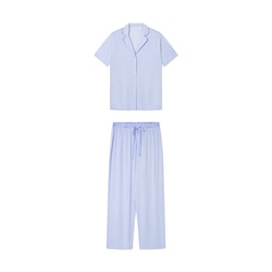 Pijama camisero Capri viscosa azul rayas