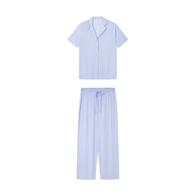 Pijama camisero Capri viscosa azul rayas