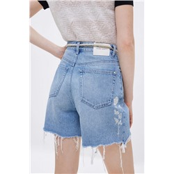 Short vaquero de tiro alto Azul claro