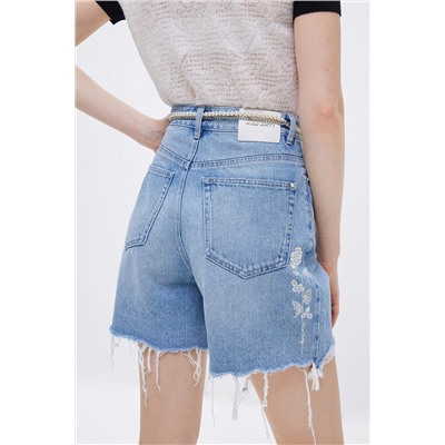 Short vaquero de tiro alto Azul claro