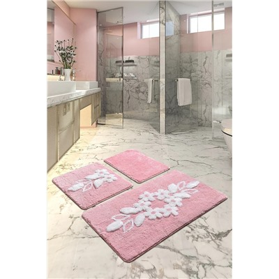 Chilai Home Bella Pembe 3 Lu Set Klozet Takımı, Banyo Paspas Seti Halısı 8682125936116