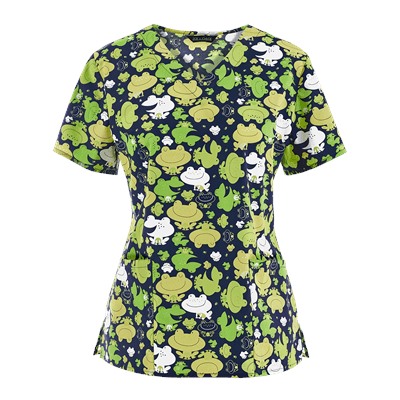 Zoe + Chloe Scrubs Just Hopping Around V-Neck Print Top