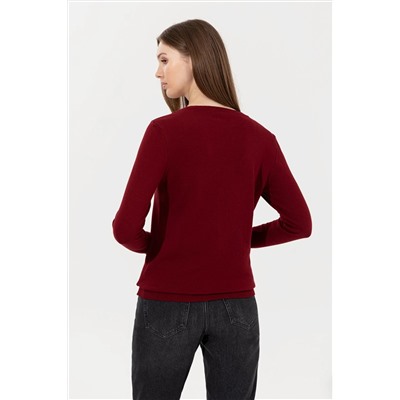 Kadın Bordo V - Yaka Basic Kazak