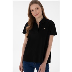 Kadın Siyah Basic Polo Yaka Tişört
