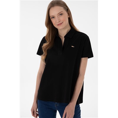 Kadın Siyah Basic Polo Yaka Tişört