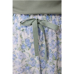 Pijama largo 100% algodón canalé verde flores