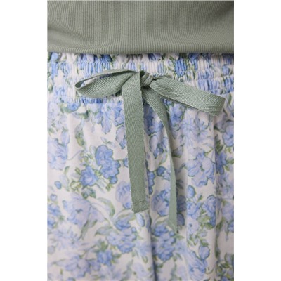 Pijama largo 100% algodón canalé verde flores