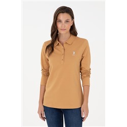 Kadın Camel Basic Polo Yaka Sweatshirt