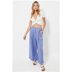 Pantalón wide leg de lino - Azul