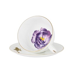 Пара чайная, 1 перс, 2 пр, 250 мл, фарфор F, белая, с золотистым кантом, Ирис, Flowers, 59125