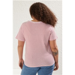 Kırmızı Çizgili Bisiklet Yaka Çizgili Örme T-Shirt TBBSS23BF00068
