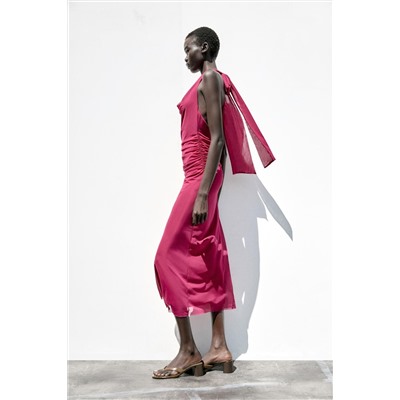 DRAPED TULLE HALTERNECK DRESS