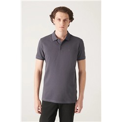 Avva Erkek Antrasit %100 Mısır Pamuğu Standart Fit Normal Kesim 3 Düğmeli Polo Yaka T-shirt B001027