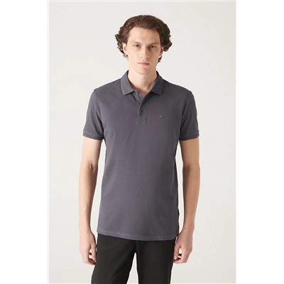Avva Erkek Antrasit %100 Mısır Pamuğu Standart Fit Normal Kesim 3 Düğmeli Polo Yaka T-shirt B001027