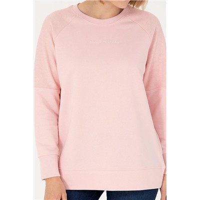 Kadın Toz Pembe Bisiklet Yaka Sweatshirt