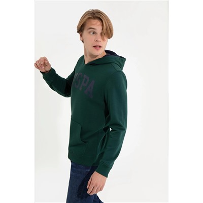 Erkek Yeşil Kapüşonlu Basic Sweatshirt