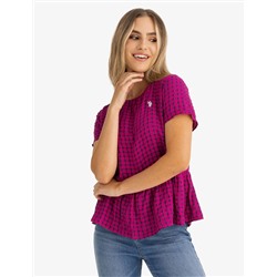 SHORT SLEEVE PEPLUM GRID TOP
