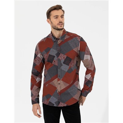 Turuncu Slim Fit Uzun Kollu Gömlek