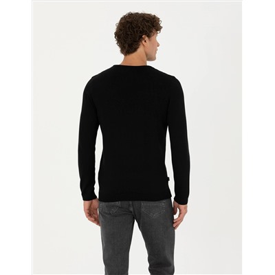 Siyah Slim Fit Bisiklet Yaka Triko Kazak