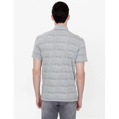 Gri Melanj Slim Fit Baskılı Polo Yaka Tişört