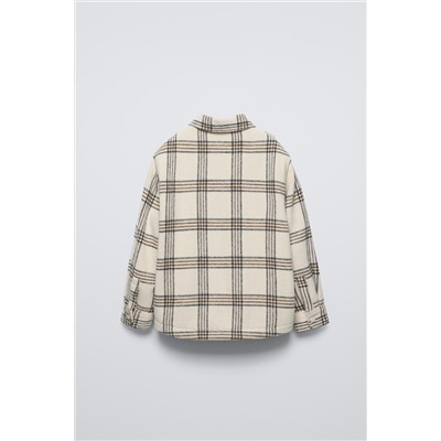 CHECK FAUX SHEARLING OVERSHIRT