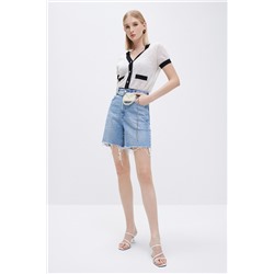 Short vaquero de tiro alto Azul claro