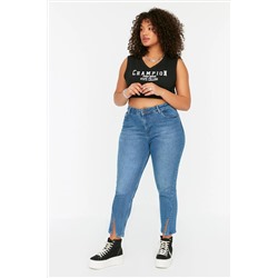 Trendyol Curve Mavi Yüksek Bel Paça Detaylı Esnek Skinny Jeans TBBSS22JE0186
