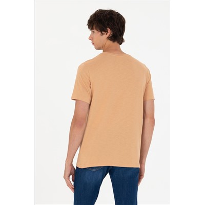 Erkek Regular Fit Bisiklet Yaka Camel Tişört