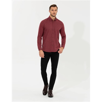 Bordo Regular Fit Uzun Kollu Gömlek