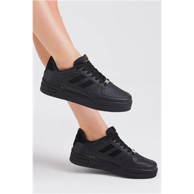 Tonny Black Unisex Siyah Siyah Yanı Çizgili Bağcıklı Rahat Kalıp Sneaker TBKA10