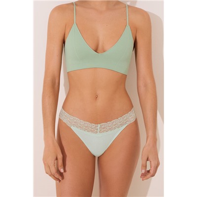 Tanga canalé algodón verde
