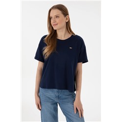 U.S. Polo Assn., Kadın Lacivert Kol Katlamalı Bisiklet Yaka Tişört 50305822-vr033