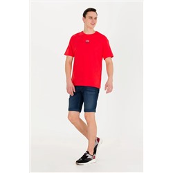 Erkek Kırmızı Comfort Bisiklet Yaka Tişört