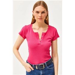 Olalook, Kadın Koyu Fuşya Çıtçıtlı Kaşkorse Bluz BLZ-19000171