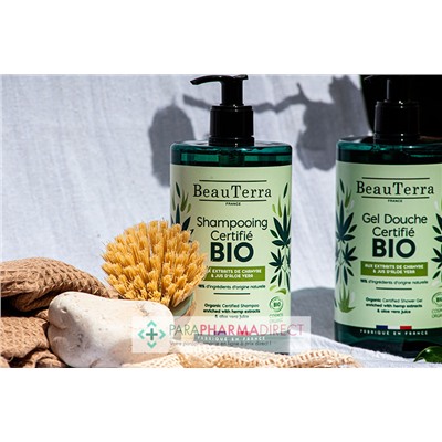 BeauTerra Shampooing Certifié BIO - Aux Extraits de Chanvre & Jus d'Aloe Vera 750 mL