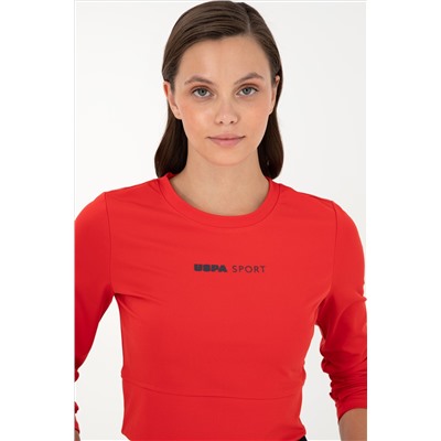 Kadın Kırmızı Bisiklet Yaka Sweatshirt