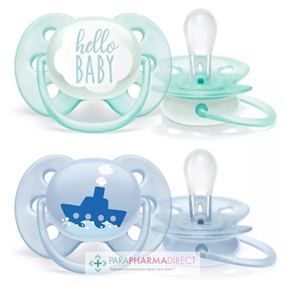Avent Sucettes Ultra Soft 0-6 mois "Hello" & Bateau x2