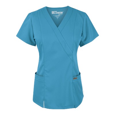 Grey's Anatomy Scrubs Modern Fit Mock Wrap Elastic Back Top