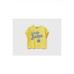 United Colors of BenettonKız Çocuk Sarı Slogan Baskılı T-shirt Sarı