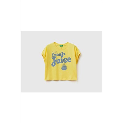 United Colors of BenettonKız Çocuk Sarı Slogan Baskılı T-shirt Sarı