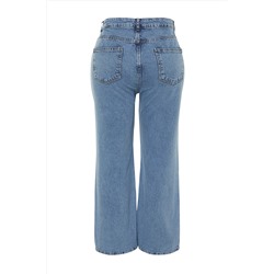 Açık Mavi Yüksek Bel Geniş Paça Denim Büyük Beden Jeans TBBSS24CJ00028