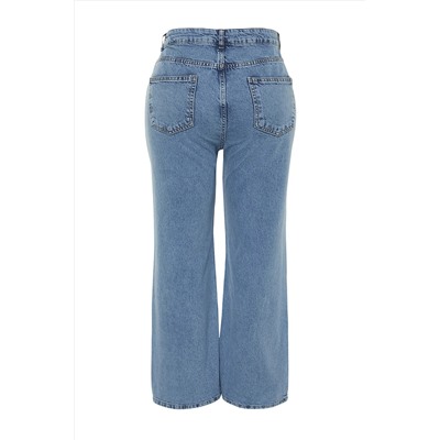 Açık Mavi Yüksek Bel Geniş Paça Denim Büyük Beden Jeans TBBSS24CJ00028